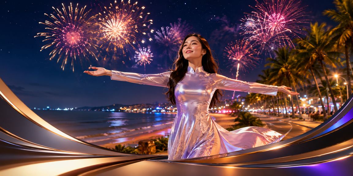 Người dùng Phan Thiết trong trang phục áo dài truyền thống thưởng thức giải trí casino tại khu resort ven biển
